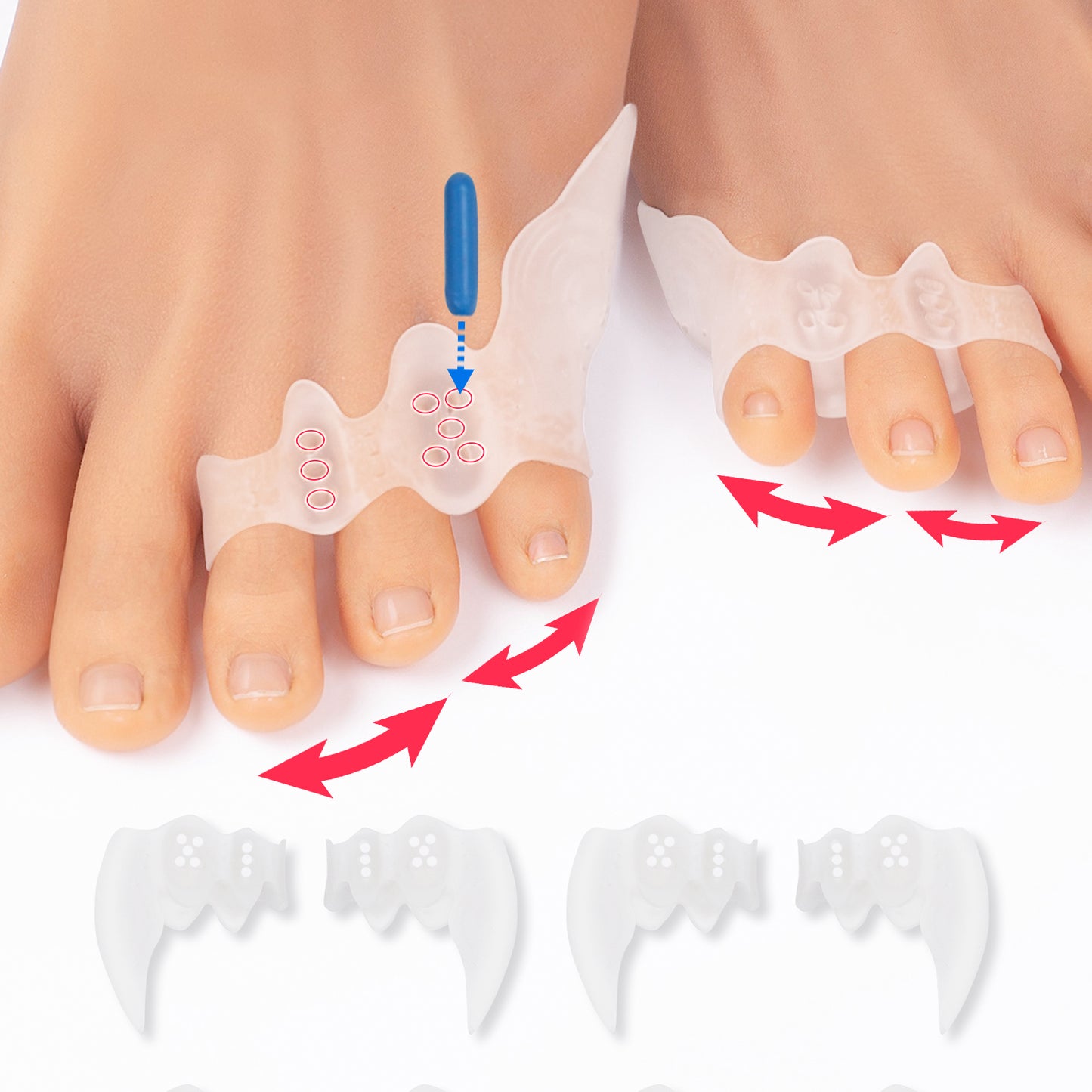 Tech Love 2 Pairs Original Adjustable, Pinky Toe Separators Soft Spacers Tailors Pads to Wear with Shoes, Tail toes Bunion Corrector Foot Pain Relief, Morton’s Neuroma