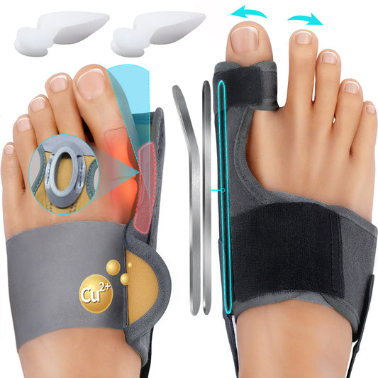 Tech Love Bunion Corrector for Women Men Big Toe 1 Pair, Adjustable Bunion Splint with 2 Angle Bar, Bunion Pads for Bunion Relief, Toe Straightener with Double Non-slip Strap for Day Night Support