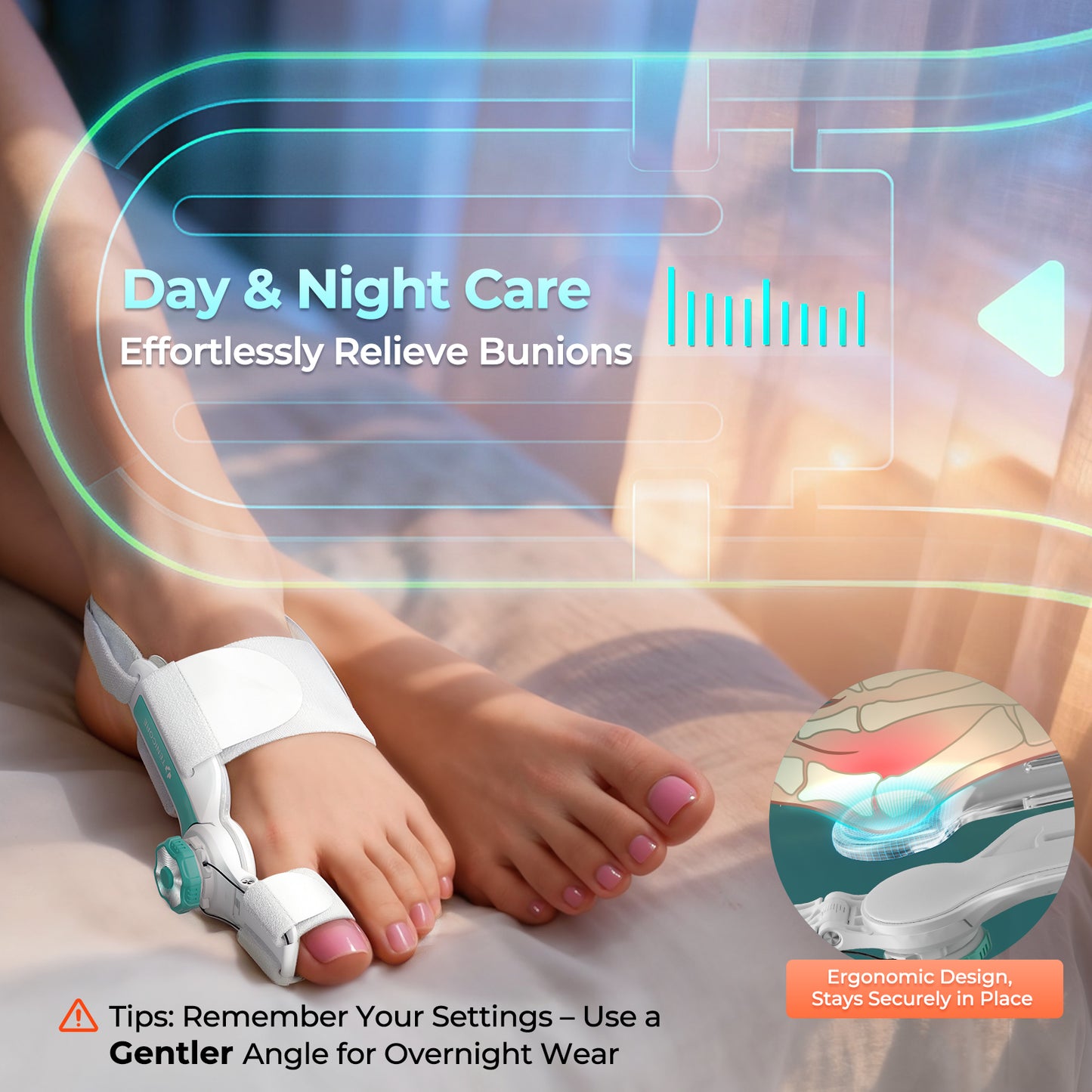TENICORE Bunion Corrector, Upgraded Big Toe Straightener, Adjustable Bunion Splint with Anti-slip Heel Strap for Bunion Relief, Suitable for Left and Right Feet Day Night Support, 1 Pair