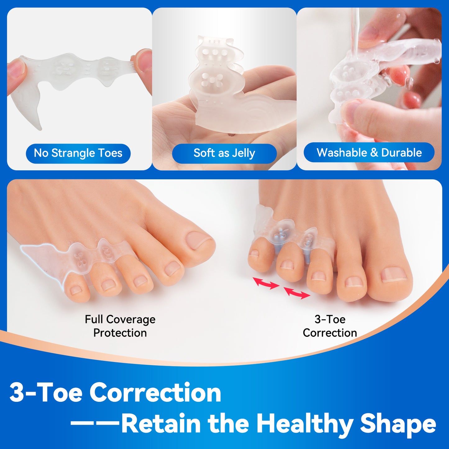 Tech Love 2 Pairs Original Adjustable, Pinky Toe Separators Soft Spacers Tailors Pads to Wear with Shoes, Tail toes Bunion Corrector Foot Pain Relief, Morton’s Neuroma