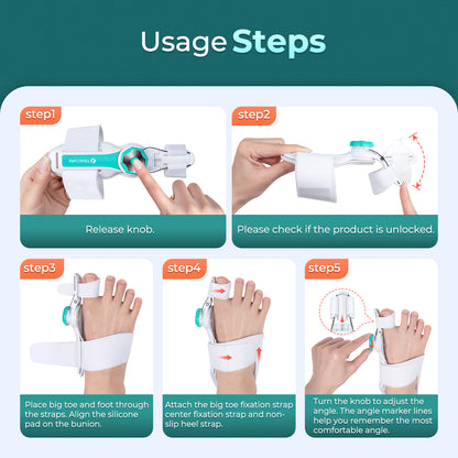 TENICORE Bunion Corrector, Upgraded Big Toe Straightener, Adjustable Bunion Splint with Anti-slip Heel Strap for Bunion Relief, Suitable for Left and Right Feet Day Night Support, 1 Pair